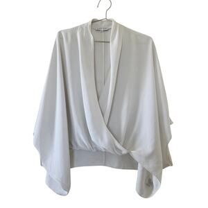 Trina Turk White Draped Surplice Blouse Womens Size M Kimono Sleeve Flowy Top